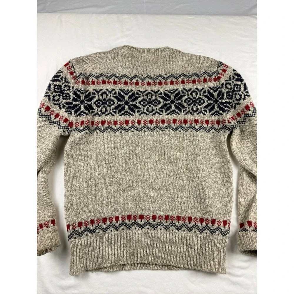 LL Bean Freeport Maine Vintage Wool Sweater Nordic Fair Isle Beige Mens M